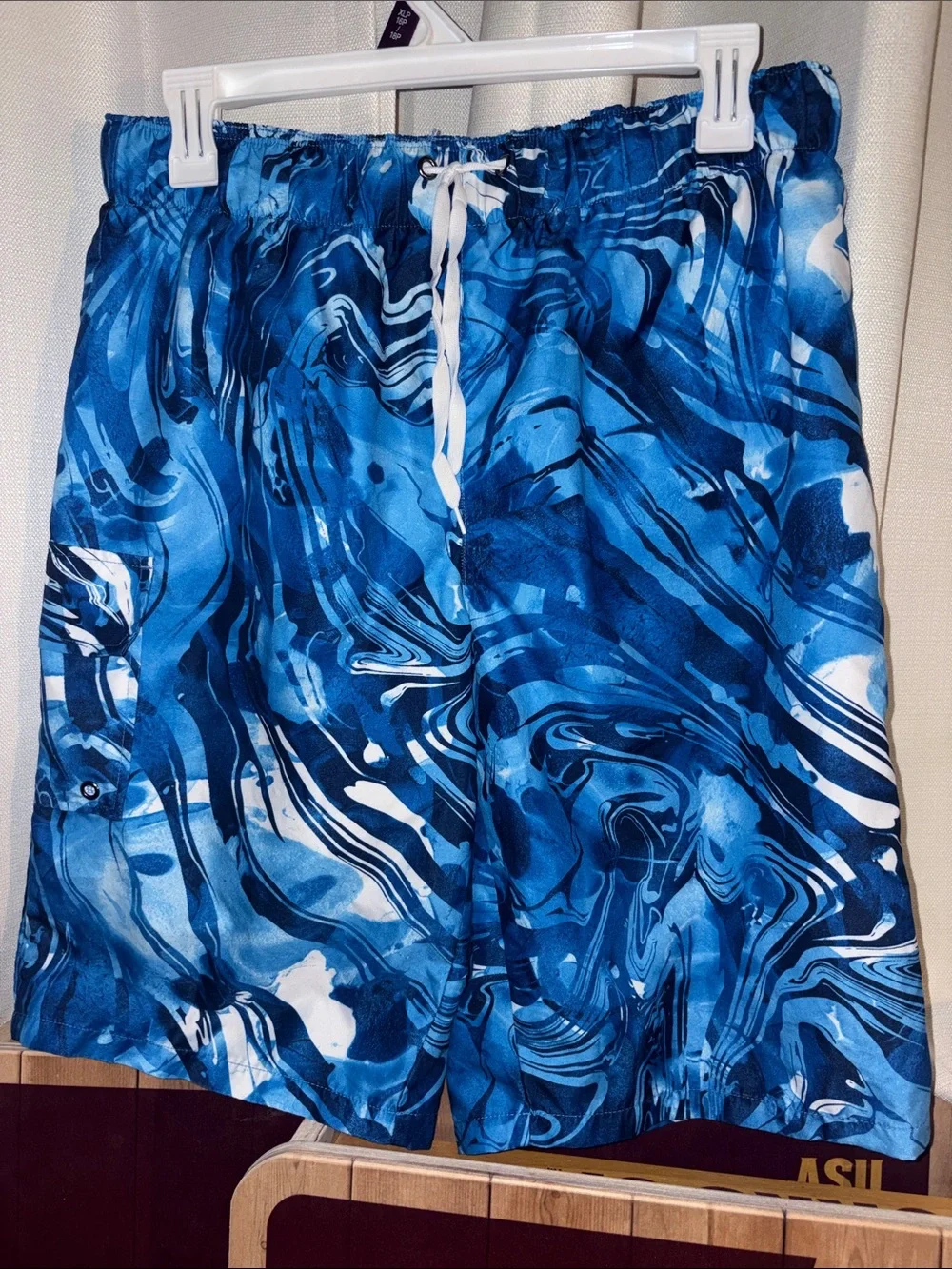 Kids White Rash Guard with Blue Marble Sleeves
